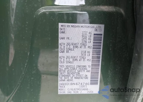 2023 Nissan Frontier Long Bed Sv 4X2 z USA, uszkodzony, nr VIN 1N6ED1FJ8PN674746